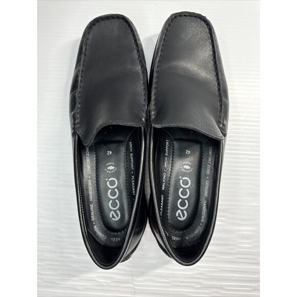Ecco Men’s Leather Driving Loafers Moc Toe Walking Shoes Arch Support Black 42 - Picture 5 of 13